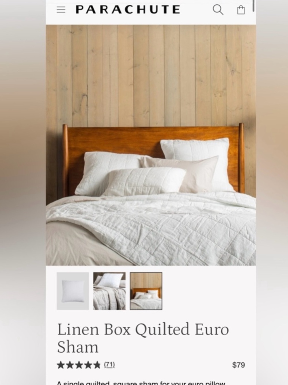 Parachute Linen Box Quilted Euro
Sham white NEW 
2
